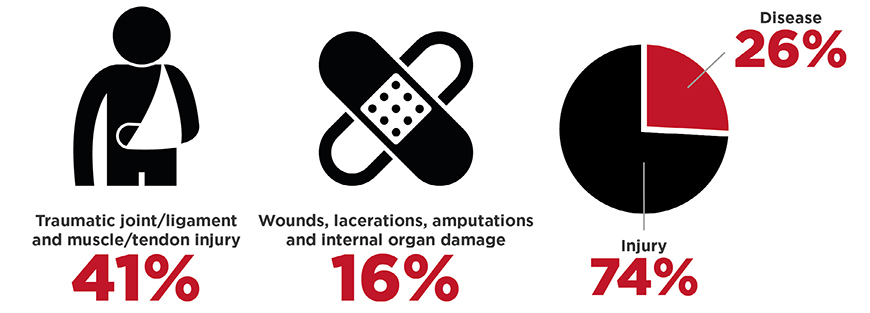 Serious claims by nature of injury disease, 2017–18p